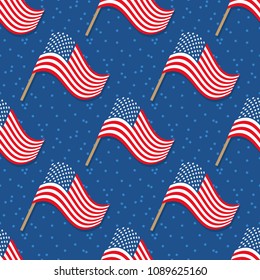 USA flags and stars vector seamless pattern background for national american holidays design.