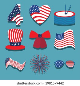 conjunto de banderas y símbolos de usa