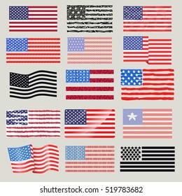 USA flags vector set.