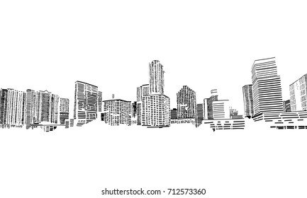 USA. Florida. Miami. Unusual Perspective Hand Drawn Sketch. City Vector Illustration