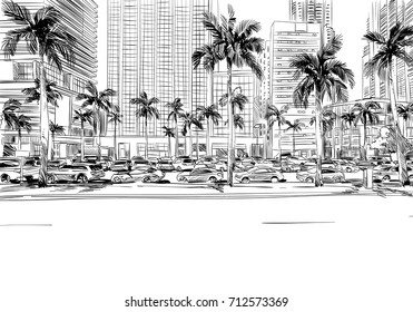 USA. Florida. Miami. Unusual perspective hand drawn sketch. City vector illustration