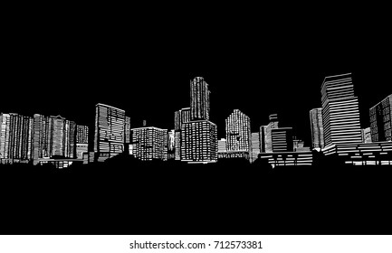 USA. Florida. Miami. Unusual Perspective Hand Drawn Sketch. City Vector Illustration