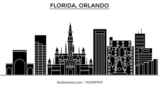 Usa, Florida Orlando architecture vector city skyline, travel cityscape with landmarks, buildings, isolated sights on background