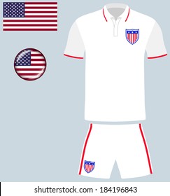 USA Football/Soccer Jersey. Abstract vector image of the United States football/soccer kit, along with flag and icon.