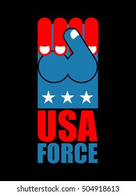 USA force hand. American fist. Symbol of USA Patriot. United States Sports sign. Expression of emotions. Pattern of flag of America