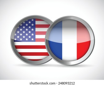 usa and france union seals illustration design over a white background
