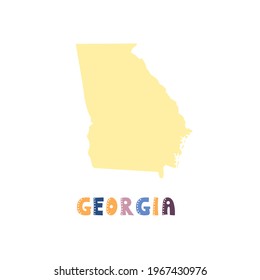 USA Georgia map isolated. USA collection. Map of USA Georgia - yellow silhouette. Doodling style lettering on white
