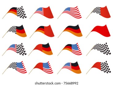 USA, German and Checkered Flag, editable illustration Vector.