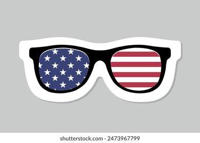 USA-Brille, Unabhängigkeitstag-Symbol, Streifen und Sterne Sonnenbrille Aufkleber, US-Flaggenfarben Vektorillustration