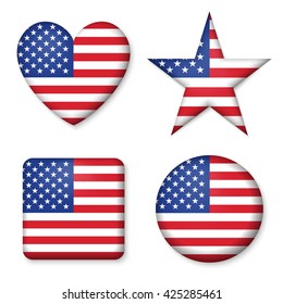 USA glossy button icon. Vector illustration for america design. 4th of July United Stated independence day. Fourth of July greeting card, banner. Navy red. Patriotic emblem shape set. Flag concept set
