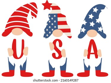 USA Gnomes lettering. Gnome illustration vector