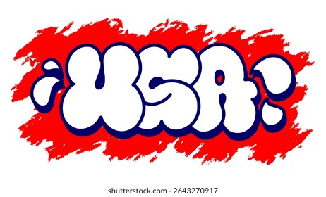 USA graffiti in playful throw up style with patriotic red, white, and blue tones. Perfect for fun Independence Day visuals, modern freedom art, and streetwear design.