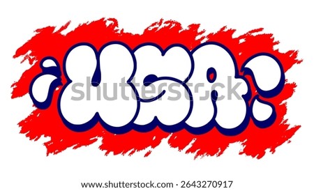 USA graffiti in playful throw up style with patriotic red, white, and blue tones. Perfect for fun Independence Day visuals, modern freedom art, and streetwear design.
