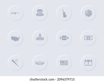 iconos vectoriales grises de ee.uu. en botones de goma redondos. conjunto de iconos de ee.uu. para web, aplicaciones móviles, diseño de ui y poligrafía de negocios de promoción