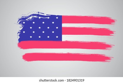 USA Grunge flag. Paint brush texture. Symbol Vector Illustration for American President's Day July 4th, stars and stripes, US Veterans Day. Templates for banners, posters, backgrounds, book covers etc