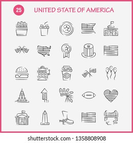 Usa Hand Drawn Icon Pack For Designers And Developers. Icons Of Celebration, Firework, Party, Day, Hat, Presidents, Usa, Ball, Vector