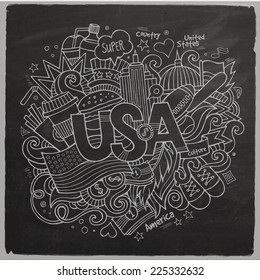 USA hand lettering and doodles elements background. Vector illustration