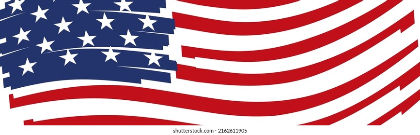 USA handwritten abstract wavy flag for United States Independence Day banner background