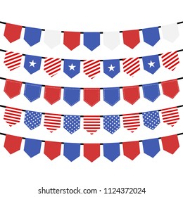USA hanging bunting flags on white background, Vector