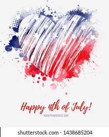 USA Happy 4th of July background - independence day holiday in United States of America. Abstract grunge watercolor flag in grunge heart shape. Template for holiday banner, invitation, flyer, etc.