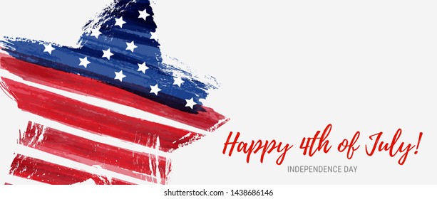 USA Happy 4th of July background - independence day holiday in United States of America. Abstract grunge watercolor flag in grunge star shape. Template for holiday banner, invitation, flyer, etc.