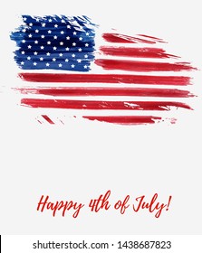 USA Happy 4th of July background - Independence day holiday in United States of America. Abstract grunge watercolor painted flag. Template for holiday banner, invitation, flyer, etc.