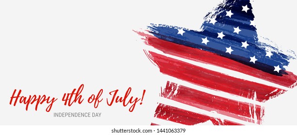 USA Happy 4th of July background - independence day holiday in United States of America. Abstract grunge watercolor flag in grunge star shape. Template for holiday banner, invitation, flyer, etc.