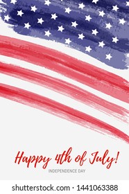USA Happy 4th of July background - Independence day holiday in United States of America. Abstract grunge watercolor painted flag. Template for holiday banner, invitation, flyer, etc.