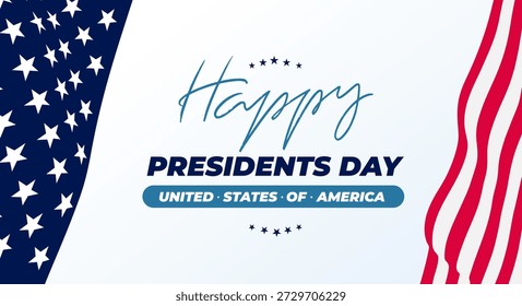 Diseño de fondo del Día de los Presidentes Felices de Estados Unidos. Ilustración vectorial patriótica de vacaciones estadounidenses con colores y símbolos nacionales para Anuncios, carteles, volantes, encabezados de Web y Plantillas de celebración.
