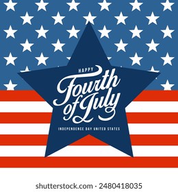 USA Happy Independence Day 4th of July. Flyer, banner, poster, greeting card. Template with american flag and star background. Vector illustration design.