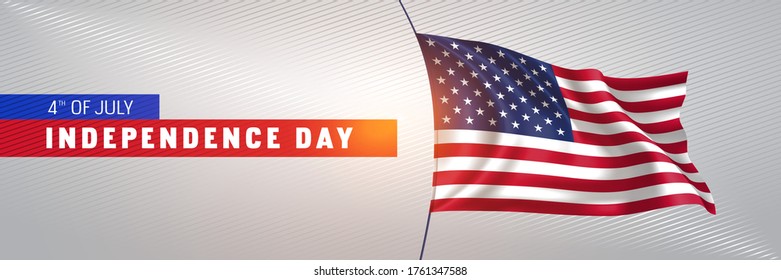 USA happy independence day greeting card, banner vector illustration. American national holiday 4th of July design element with 3D waving flag on flagpole