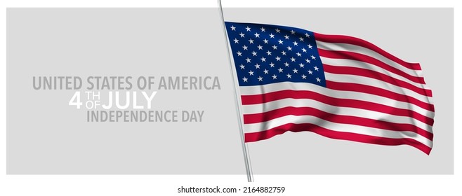 USA happy independence day greeting card, banner with template text vector illustration. United States of America memorial holiday 4th of July design element with 3D flag with stripes