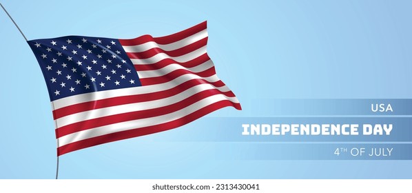 Tarjeta de saludo del Día de la Independencia de Estados Unidos, ilustración vectorial de banner. Festividad nacional de Estados Unidos 4 de julio elemento de diseño con bandera 3D