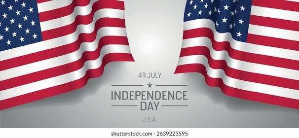 USA happy independence day greeting card, banner with template text vector illustration. American memorial holiday  4th of July design element with 3D flag with stripes