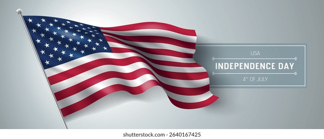 USA happy independence day greeting card, banner vector illustration. American national holiday 4th of July design element with realistic flag