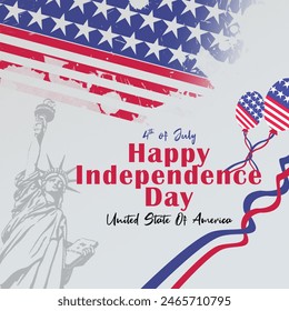 USA Happy Independence Day, July 4th with Liberty statue and Flag brush background