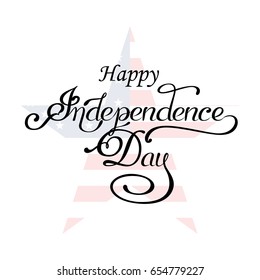 USA Happy Independence day lettering greeting card. Vector illustration with flag, balloon, star for congratulation american