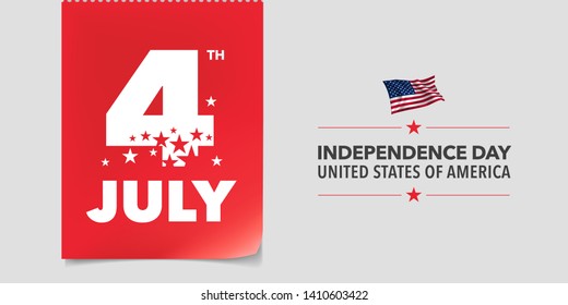 USA happy independence day vector banner, greeting card. United States of American date of 4th of July and waving flag for national patriotic holiday design 