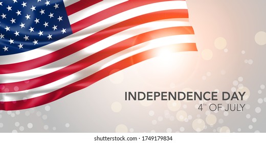 USA happy independence day vector banner, greeting card. American realistic wavy flag in 4th of July national patriotic holiday horizontal design