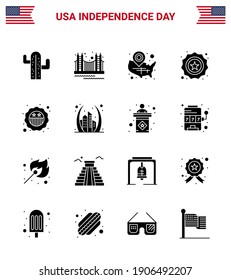 USA Happy Independence DayPictogram Set of 16 Simple Solid Glyphs of badge; american; tourism; location pin; usa Editable USA Day Vector Design Elements