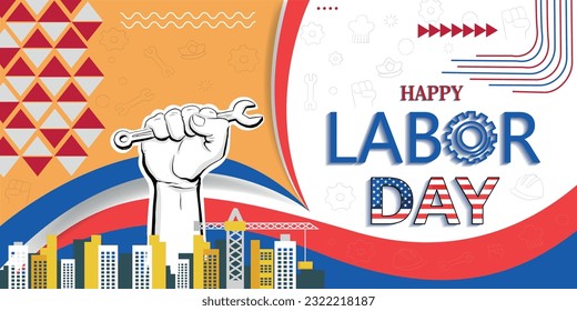 USA Happy Labor Day background concept with labour day banner design. Abstract geometric style worker's day vector.