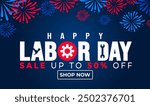 USA Happy Labor Day celebration sale promotion background or banner design template with fireworks. Labour day Safety hard hat and Construction tools background.