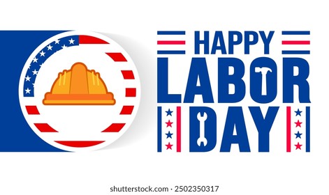 USA Happy Labor Day celebration background or banner design template with American flag. Labour day Safety hard hat and Construction tools background. use to card, poster, placard, card template.