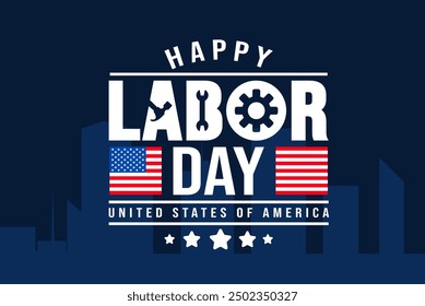 USA Happy Labor Day celebration background or banner design template with American flag. Labour day Safety hard hat and Construction tools background. use to card, poster, placard, card template.