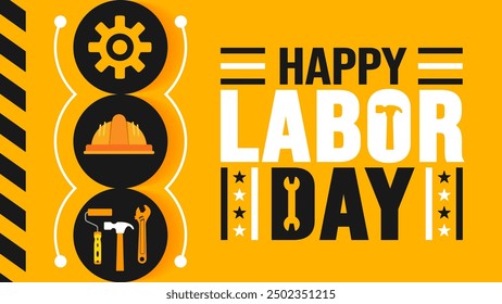 USA Happy Labor Day celebration background or banner design template. Labour day Safety hard hat and Construction tools background. use to card, poster, placard, card template.