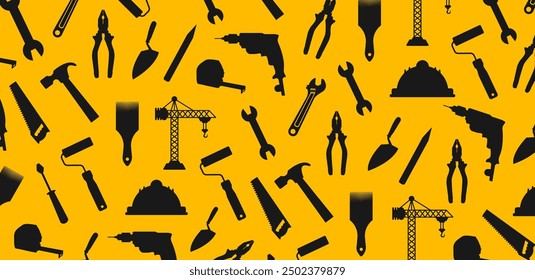 USA Happy Labor Day celebration construction tools and crane pattern background or banner design template. Labour day Safety hard hat and Construction tools background.