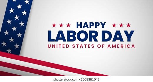 USA Happy Labor Day celebration banner white background design with American flag