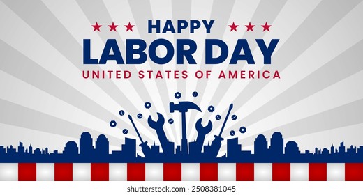 USA Happy Labor Day celebration banner white background design with American flag