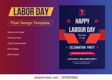 USA Happy Labor Day Flyer Template, Labor Day Banner Set,  Labor Day United States Of America, Vector Illustration.