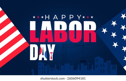 USA Happy Labor Day. Holiday concept. perfect for blue Background Template, placard, Banners, Cards, Posters design template, Classic Social Media Post with text inscription.